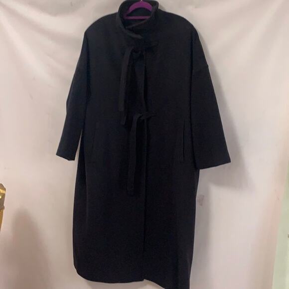 NEIMAN‎ MARCUS ELEGANT DARK BLUE LONG WOOL SNAP BUTTON COAT SIZE 12 - Picture 1 of 10